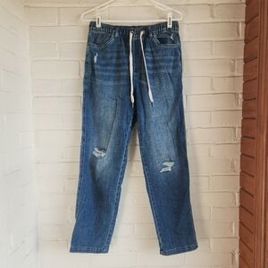 Aerie Jeans Pants Distressed Straight Leg Drawstring Waist Denim Size Small